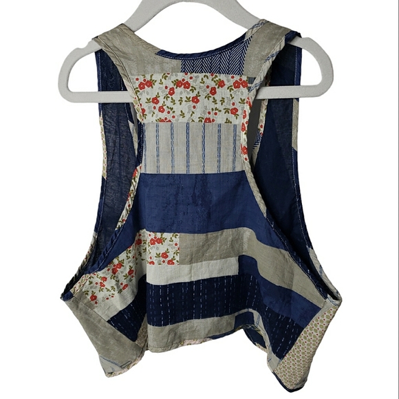 Ruehl Open Patchwork Print Boho Farm Cabin Hippie Cotton Girl's Vest Small - Picture 12 of 14